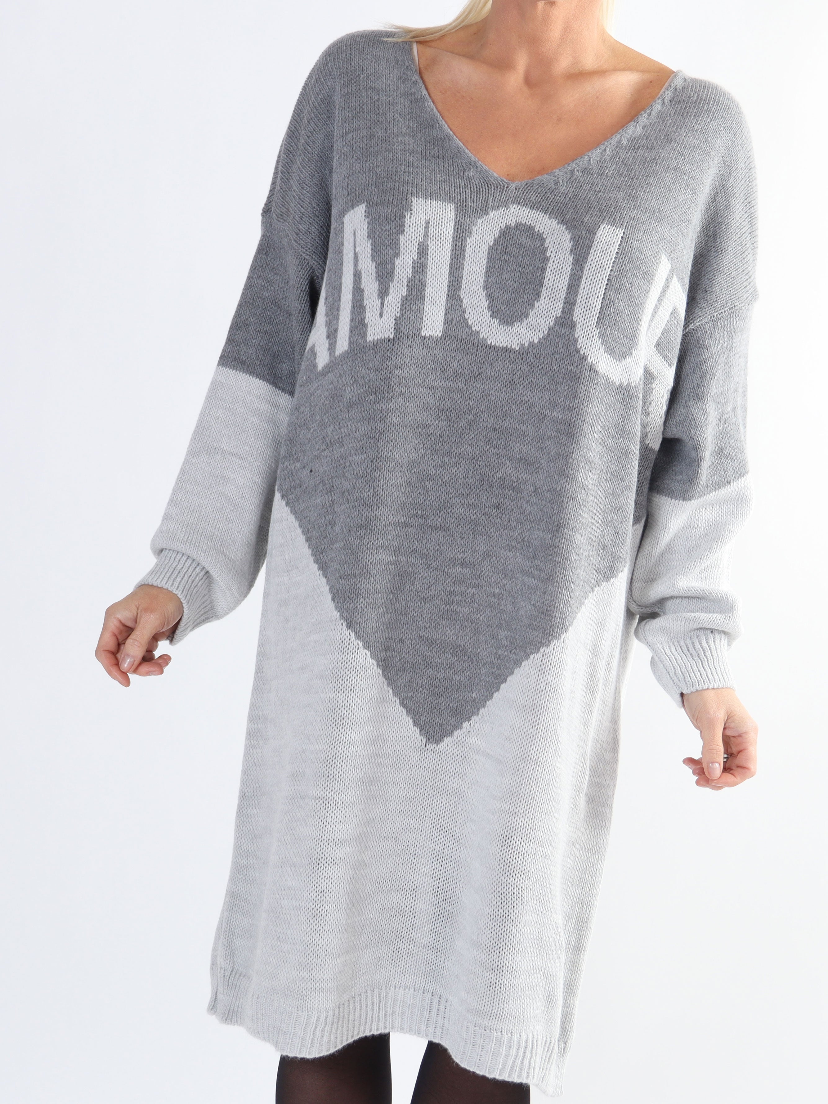 Palermo - Tofarvet plus size strikkjole med amour stående